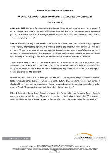 AFCA UK Sale_Final Media Statement_5 Oct ... - Alexander Forbes