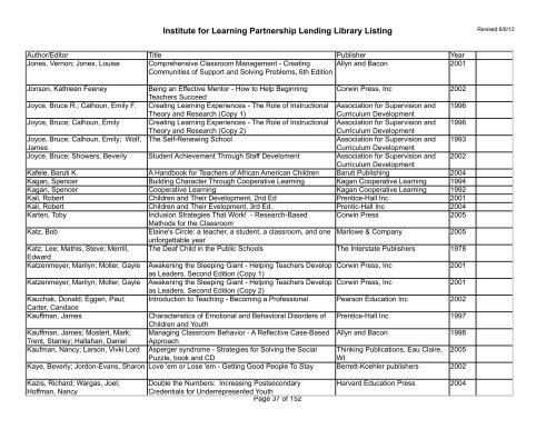 Institute for Learning Partnership Lending Library Listing