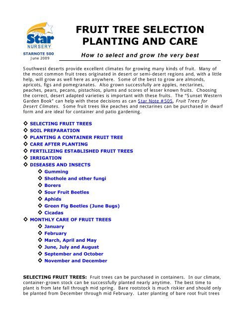 Fruit Tree Selection Planting And Care Star Nursery