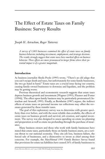 The Effect of Estate Taxes on Family Business: Survey Results