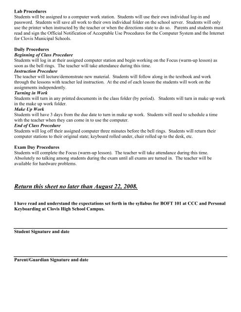 Keyboarding Syllabus - Clovis Municipal School District