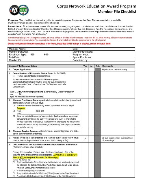 Member File Checklist