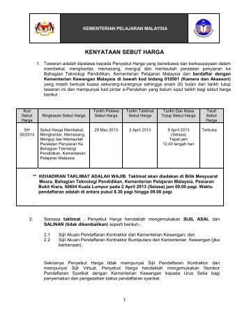 Sebut Harga Membekal, Menghantar, Memasang, Menguji dan ...