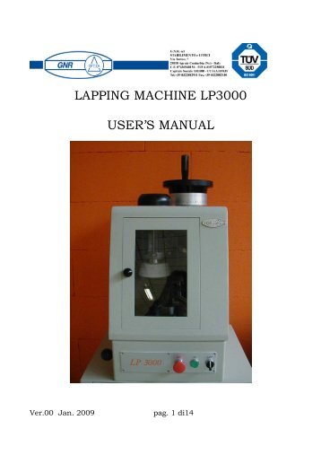 LAPPING MACHINE LP3000 USER'S MANUAL - Pinhills