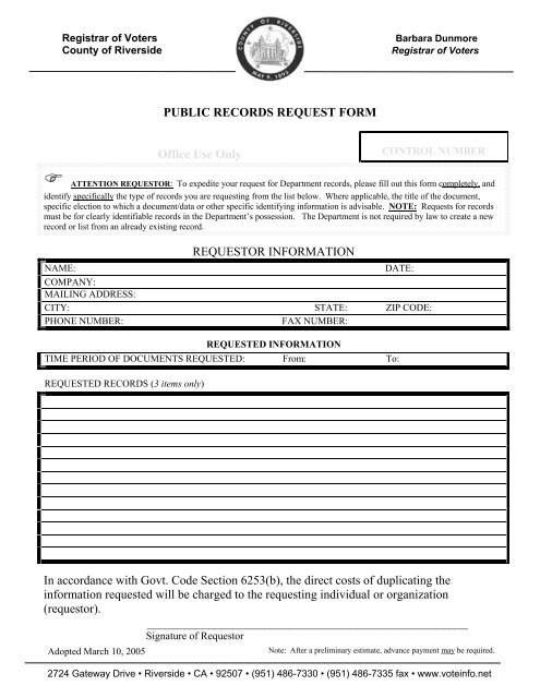 California Public Records Act (CPRA) form - Riverside County ...