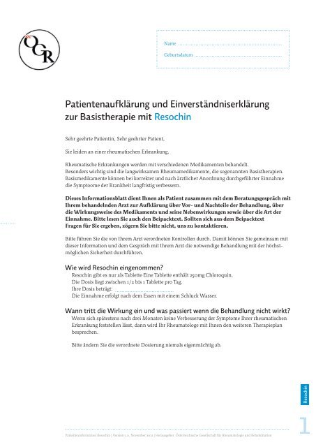 Patientenaufklärung und Einverständniserklärung zur Basistherapie ...