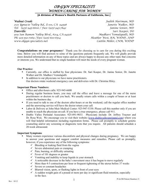 Ob Patient Handout Ob Gyn Specialists