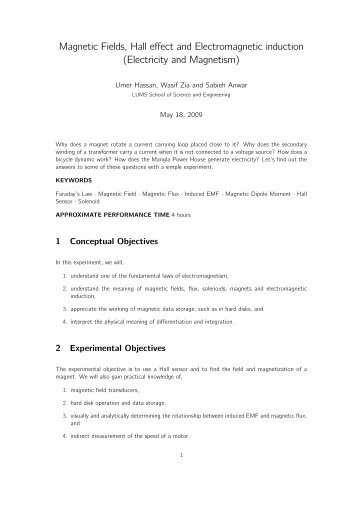 Magnetic Fields, Hall effect and Electromagnetic induction ...