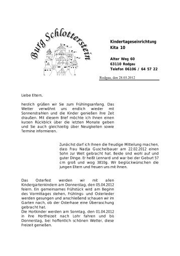 Elternbrief Ostern 2012 - Burg-Schlotterstein e.v.