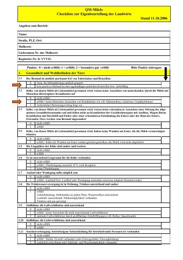 QM-Milch: Checkliste zur Eigenbeurteilung der Landwirte Stand ...