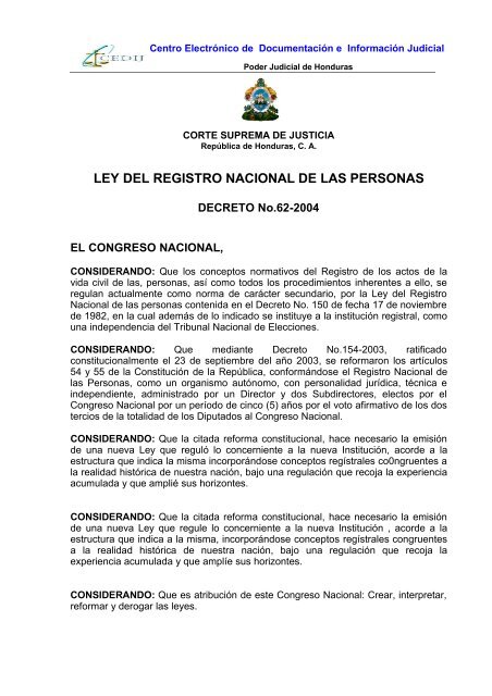 LEY DEL REGISTRO NACIONAL DE LAS PERSONAS - Iberius