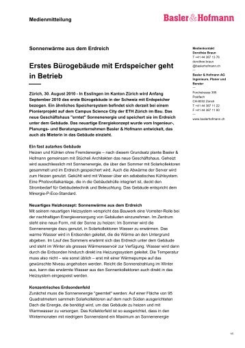 Erstes Bürogebäude mit Erdspeicher geht in ... - Basler & Hofmann