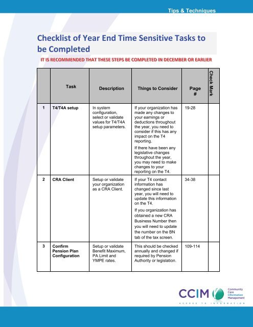 Checklist of Year End Time Sensitive Tasks to be Completed - CCIM