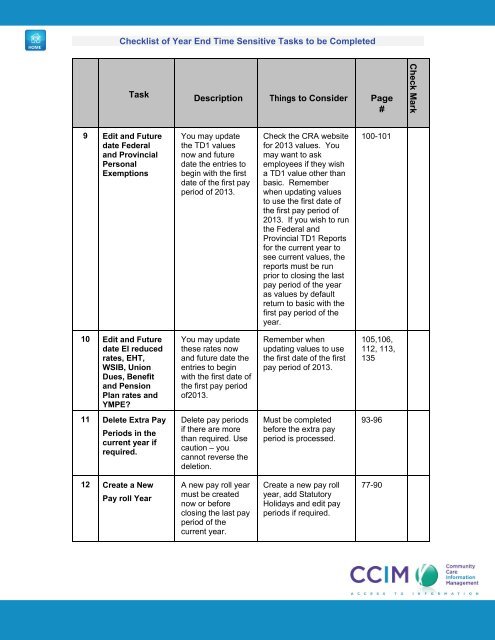 Checklist of Year End Time Sensitive Tasks to be Completed - CCIM