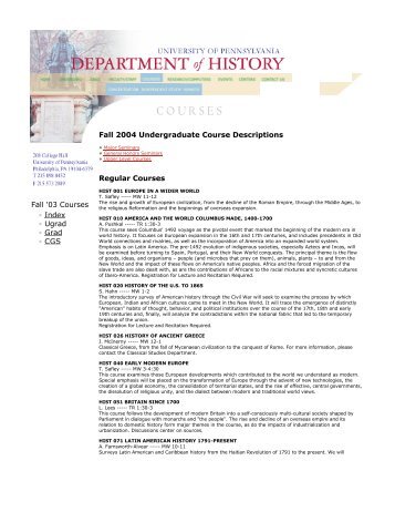 Undergraduate Courses - Department of History - University of ...