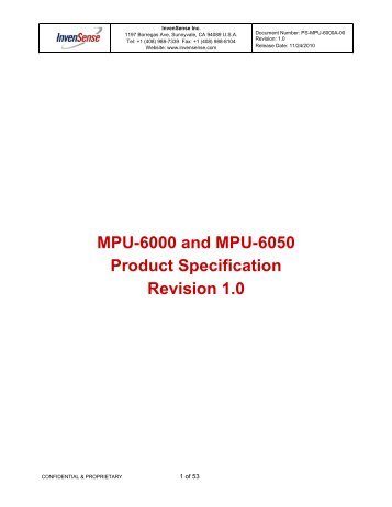 MPU-6000 and MPU-6050 Product Specification Revision 1.0