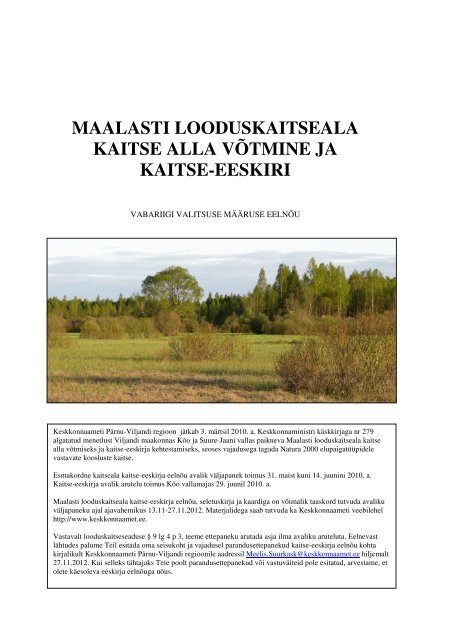 maalasti looduskaitseala kaitse alla vÃµtmine ja ... - Keskkonnaamet