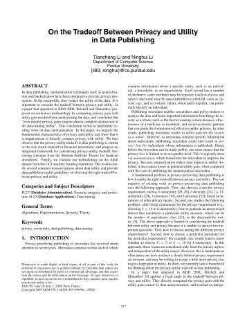 On the tradeoff between privacy and utility in data publishing