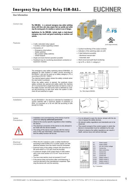 Emergency Stop Safety Relay ESM-BA3.. - EUCHNER GmbH + Co ...