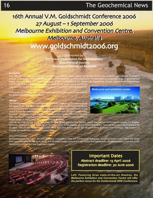 16th Annual V.M. Goldschmidt Conference - Geochemical News ...