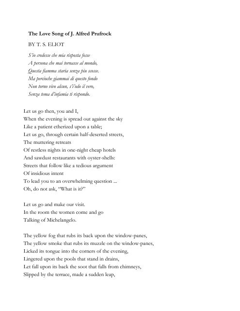 The Love Song Of J Alfred Prufrock T S Eliot Blogs Baruch
