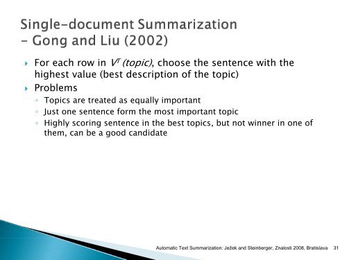 Automatic Text Summarization - Znalosti 2008