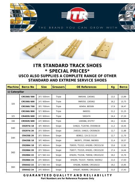 itr standard track shoes * special prices* usco also ... - VR Trading