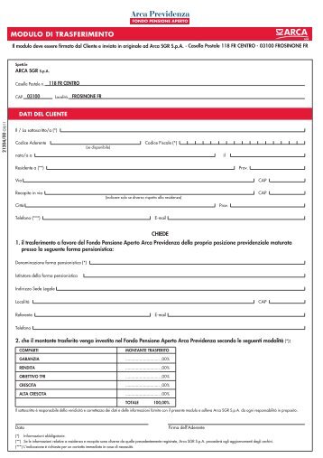 MODULO DI TRASFERIMENTO - ARCA Previdenza