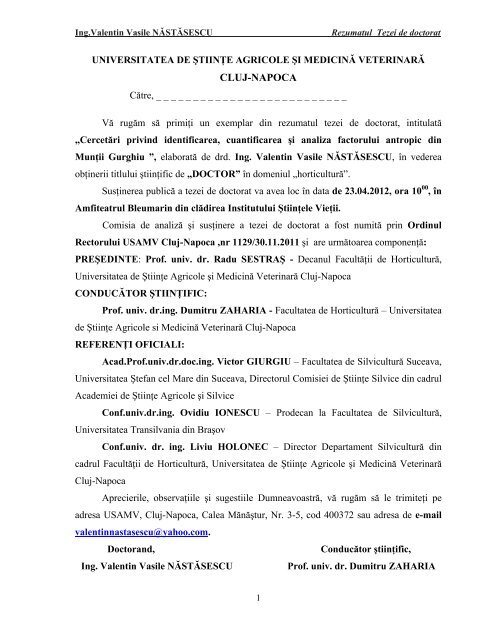Ing. Valentin Vasile NÄSTÄSESCU - USAMV Cluj-Napoca