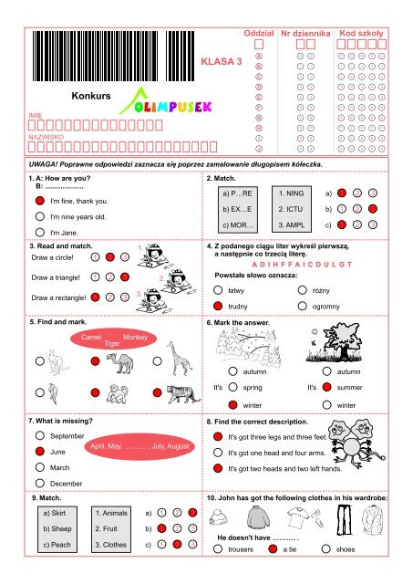 KLASA 3 Konkurs - Olimpus