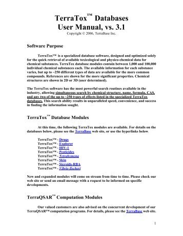 TerraTox Databases User Manual, vs. 3.1 - TerraBase Inc.