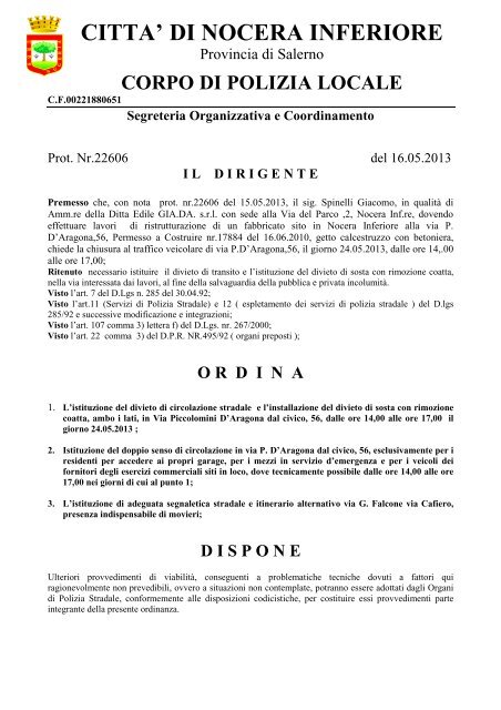 Ordinanza Chiusura strada per lavori Via Piccolomini D'Aragona ...