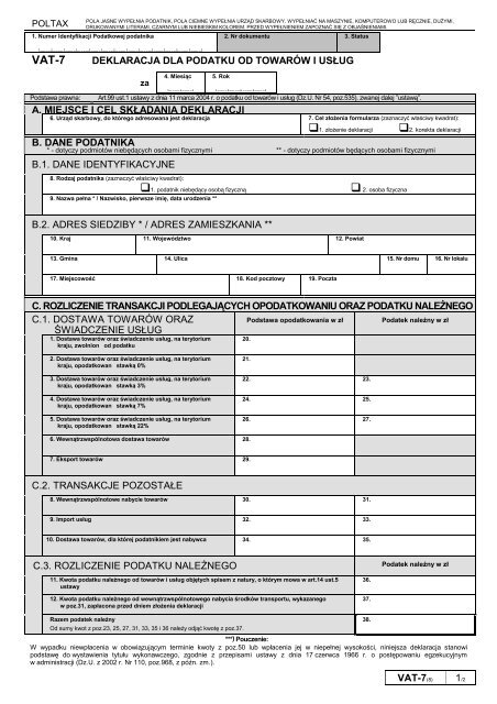 vat-7(8) deklaracja dla podatku od towarÃ³w i usÅug a ... - VAT.pl