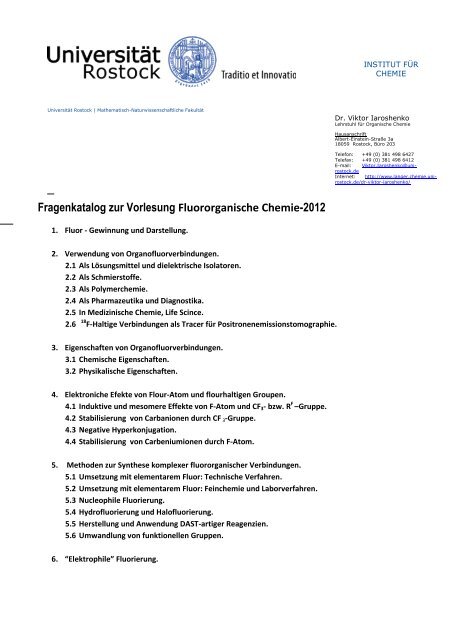 UniversitÃ¤t Rostock | FakultÃ¤t fÃ¼r Beispiel, - Organische Chemie