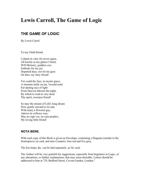 Lewis Carroll, The Game Of Logic â WordPress.com - literature save 2