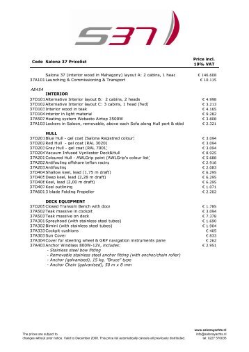 Salona 37 price list - Salona Yachts