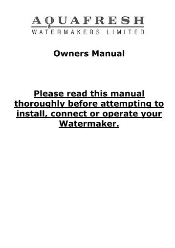 Aquafresh Watermakers Manual - Atlantis Marine Power