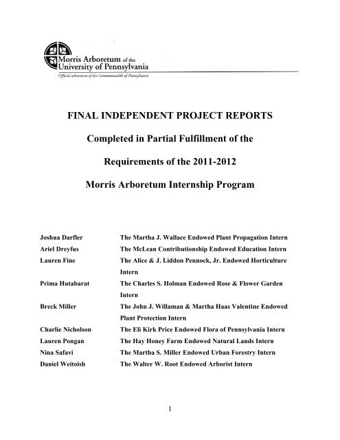 FINAL INDEPENDENT PROJECT REPORTS Completed in Partial ...