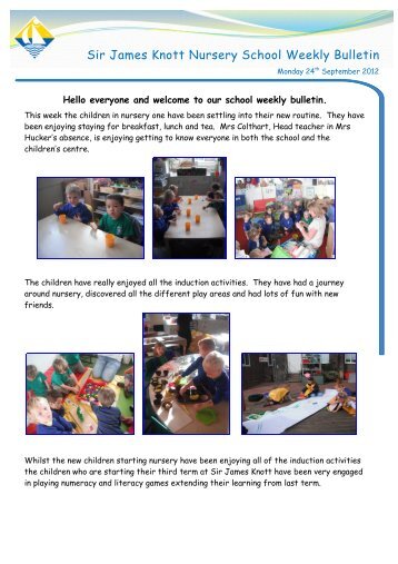 Sir James Knott Nursery School Weekly Bulletin