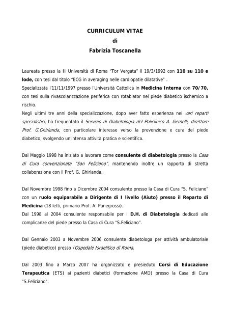 CURRICULUM VITAE di Fabrizia Toscanella