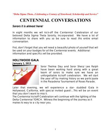 CENTENNIAL CONVERSATIONS - Delta Sigma Theta Sorority. Inc.