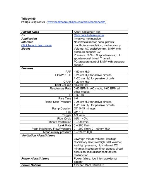 Trilogy100 Philips Respironics (www.healthcare.philips.com/main ...