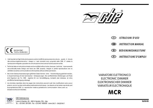 VARIATORE ELETTRONICO VARIATEUR ELECTRONIQUE ... - Cbe