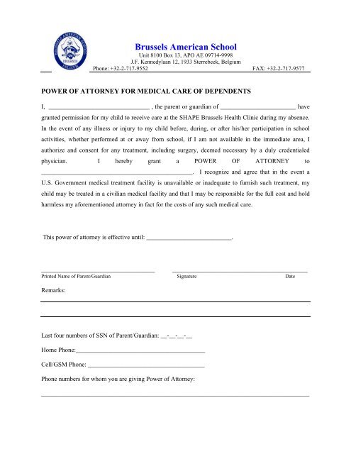 power of attorney form for school
Medical Power of Attorney Form - Brussels American School power of attorney form for school
Medical Power of Attorney Form - Brussels American School
