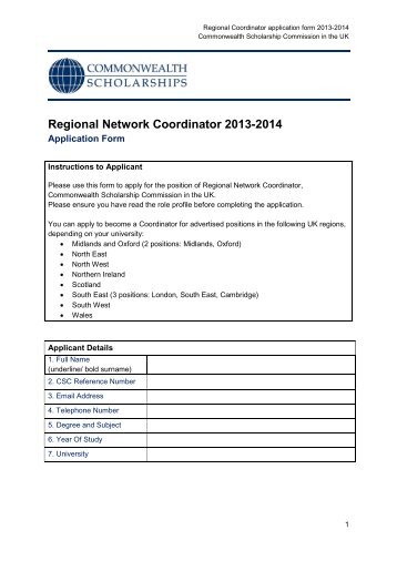 Regional Network Coordinator 2013-2014 - Commonwealth ...
