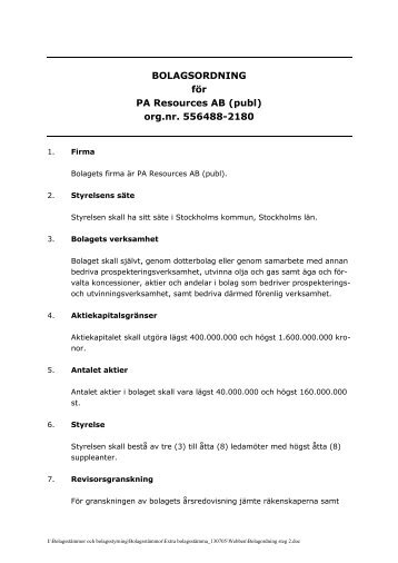 Bolagsordning steg 2 - PA Resources