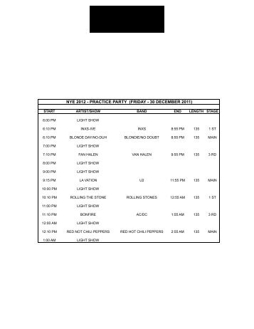 FSE - NYE Line Up Start Times - Tribute Palooza 4 ... - Golden Nugget