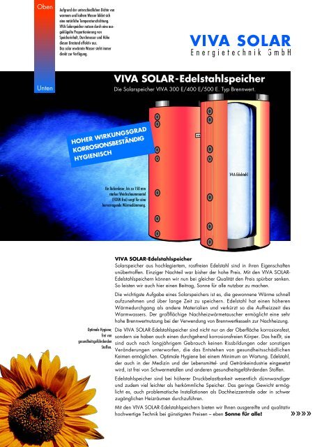 VIVA SOLAR-Edelstahlspeicher