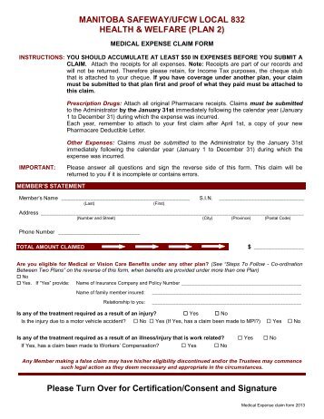 Major Medical Claim Form - UFCW, Local 832