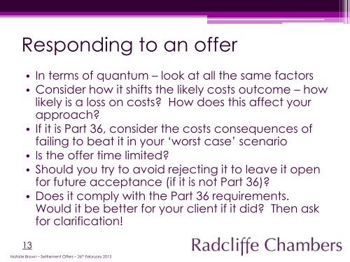 Settlement Offers - Radcliffe Chambers